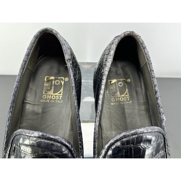 Jo Ghost Black Lizard Print Leather Round Toe Slip On Loafers Men’s Size 44 main image 4